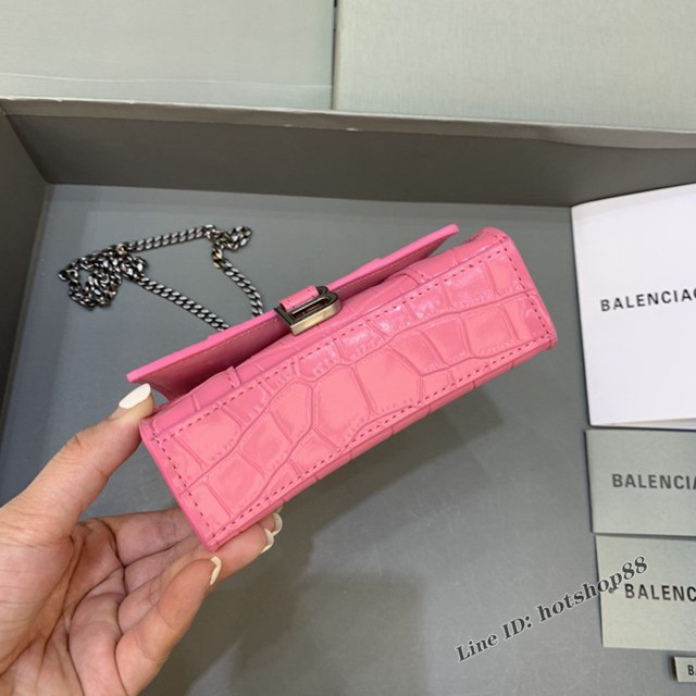 Balenciaga專櫃爆款手提女包 巴黎世家鱷魚紋牛皮粉紅mini Hourglass沙漏包 fyj1009